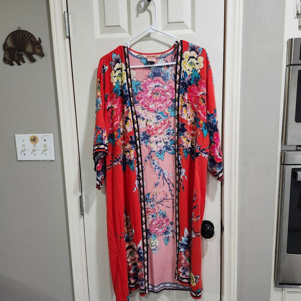 Floral Open-Front Lightweight Cardigan Sweater - Coral Pink